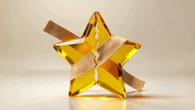 Broken Golden Star Fixed with Adhesive Bandage Representing Recovery