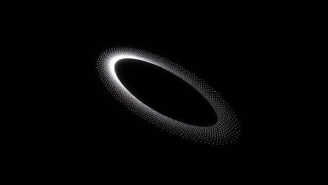 Sleek glowing white parabolic trajectory of dots on black background.