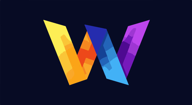 Colorful abstract W shape against dark blue background