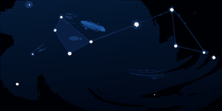 Constellation illustration with connecting lines against a dark blue and black background high quality professional