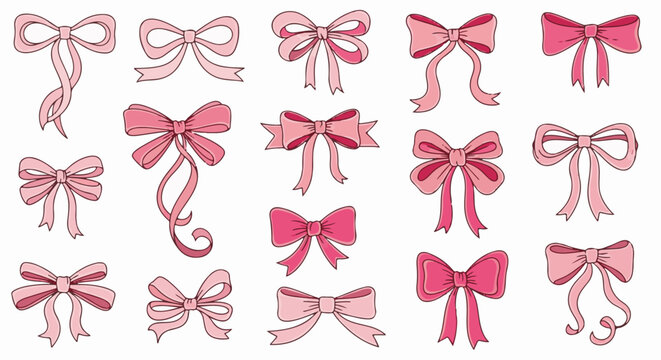 Collection of pink decorative bows with varied shapes and ribbon tails