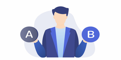 businessperson holding options a and b flat vector illustration © Bijoy