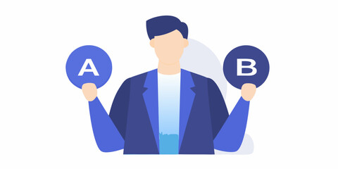 businessperson holding choice options a and b flat vector illustration © Bijoy