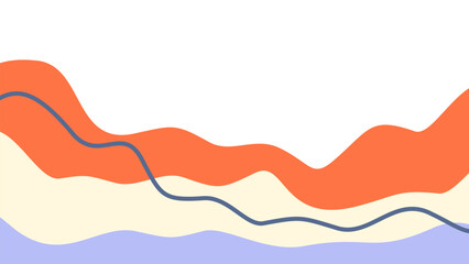 Fototapeta premium Abstract wavy background with vibrant tangerine and pale yellow layers. Minimalist midnight navy curved line on periwinkle shapes for modern summer banner and creative presentation. 