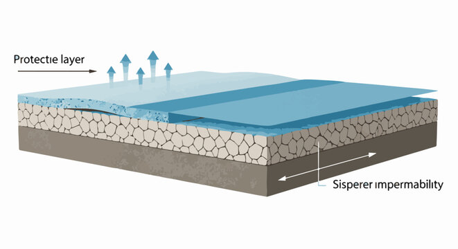 Cross-section of protective layer with upward vapor diffusion and impermeability