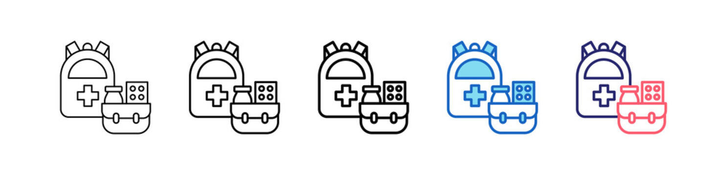 Emergency Kit Icon In 5 Different Styles Set Collection.   