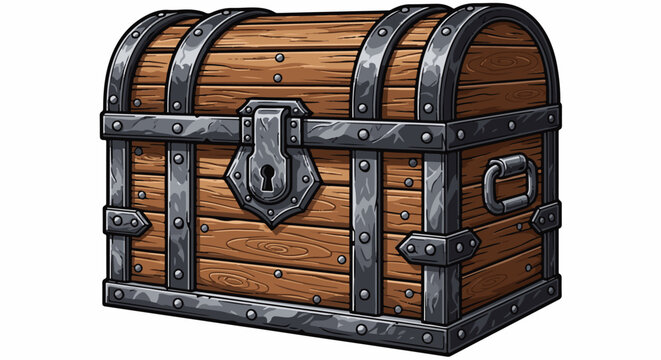 Detailed wooden and metal chest with lock and handles