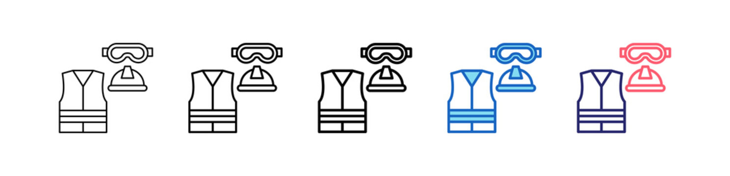 Protective Gear Icon In 5 Different Styles Set Collection.   