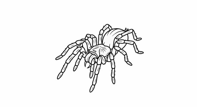 Detailed black and white illustration of a tarantula spider
