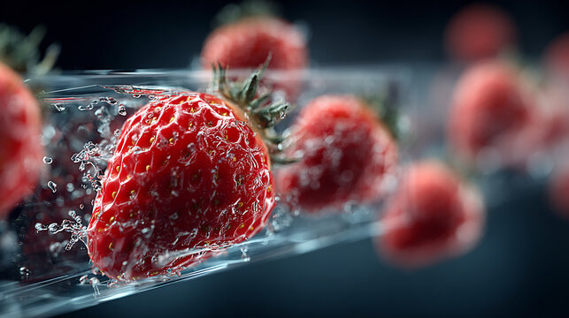 Dynamic Microfluidics Lab-on-a-Chip for Fruits and Food, Monitoring Freshness and Nutrients, Flowing Liquids, High-Detail 3D Visualization, Futuristic Food Science Concept