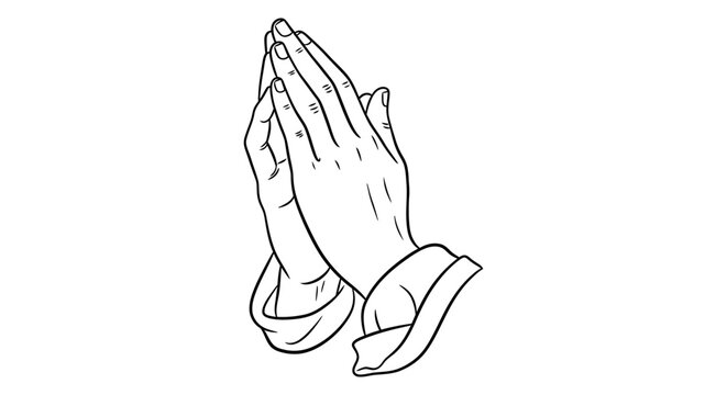Praying hands line art illustration depicting spirituality and faith