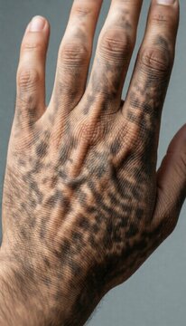Vitiligo skin pattern with contrasting pigmentation on hand