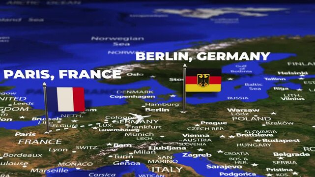 Flight From Paris FRANCE to Berlin GERMANY with flag pins