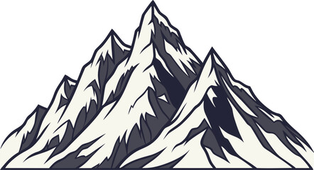Realistic Snowy Mountain Peak Illustration. Authentic High Altitude Alpine Ridge. Majestic Rocky Mountain Landscape Asset. Realistic Winter Mountain Range Horizon. Detailed Peak Summit Nature © S43
