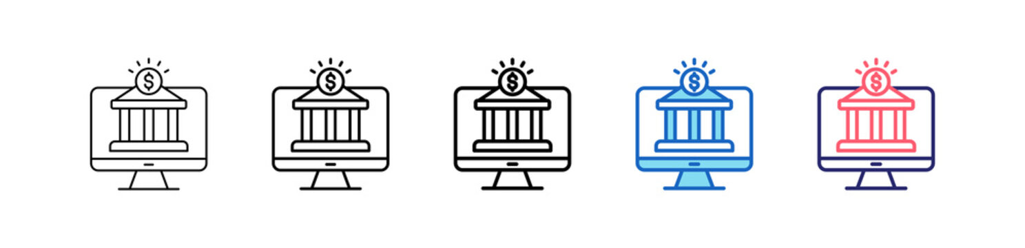 Online Banking Icon In 5 Different Styles Set Collection.   