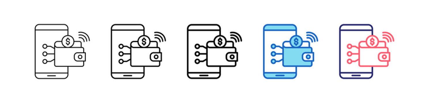 Digital Wallet Icon In 5 Different Styles Set Collection.   