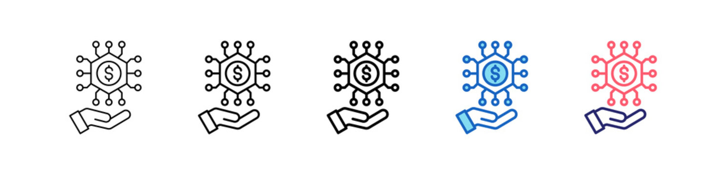 Digital Currency Icon In 5 Different Styles Set Collection.   