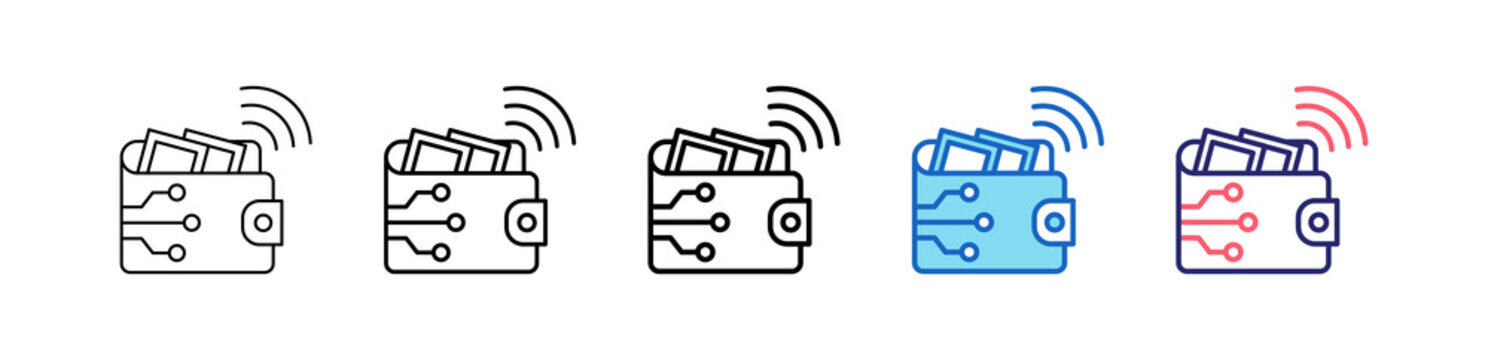 Ewallet Icon In 5 Different Styles Set Collection.   