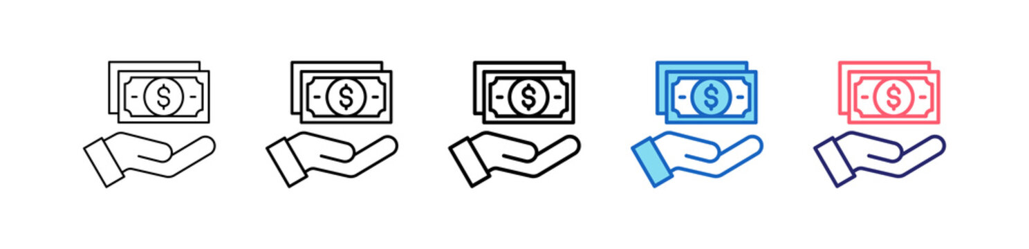 Get Money Icon In 5 Different Styles Set Collection.   