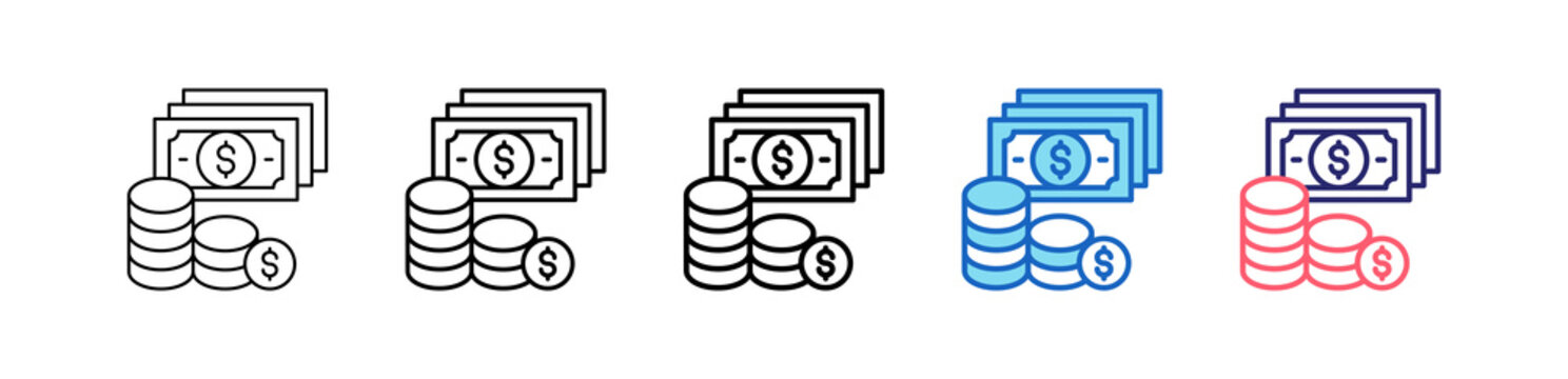 Fee Icon In 5 Different Styles Set Collection.   