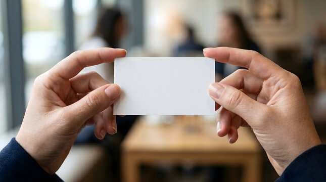 Personalized introduction Hands gracefully holding a pristine white card, symbolizing professional connection