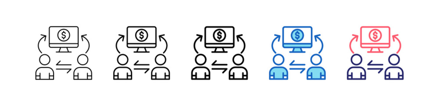 Peer To Peer Icon In 5 Different Styles Set Collection.   