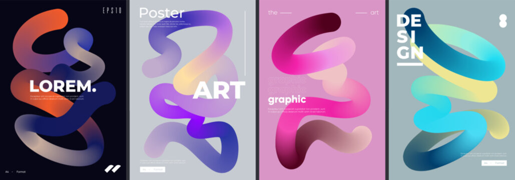 Posters with colorful squiggle shapes. Vector illustration.