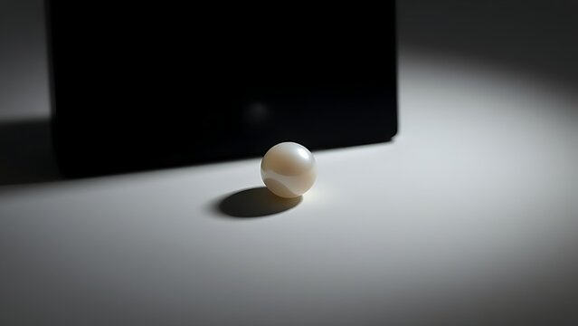 Single precious pearl overshadowed by large dark geometric shape.