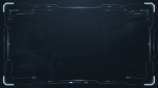 Futuristic HUD frame interface, glowing blue sci-fi digital border, high-tech cinematic screen overlay for gaming and data visualization