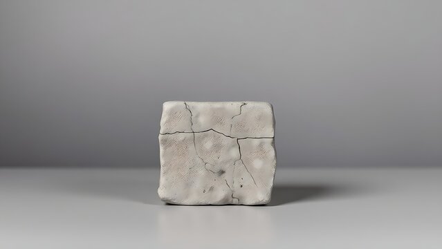 A single rough-hewn square stone on a surface, symbolizing strength and defense.