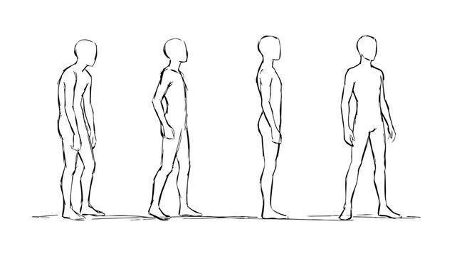 Human Body Posture Diagram Sequence Displaying Spinal Alignment Correction In Minimalist Doodle Line Art