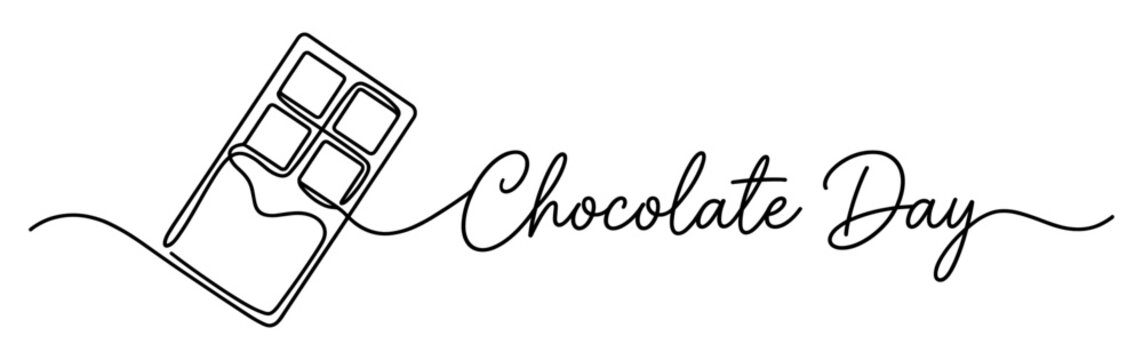World Chocolate Day banner with candy bar continuous one line
