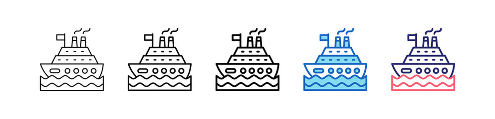 Naklejka premium Cruise Ship Icon In 5 Different Styles Set Collection. 