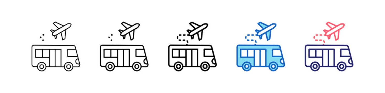 Airport Shuttle Icon In 5 Different Styles Set Collection.   