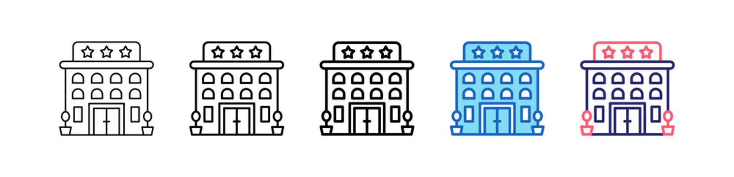 Hotel Icon In 5 Different Styles Set Collection.   