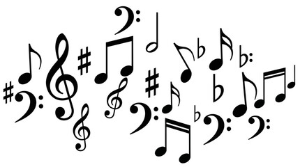 Fototapeta premium Musical Notes and Symbols Scattered Abstractly on White Background