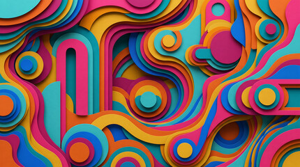 Obraz premium Vibrant Abstract Art with Smooth Flowing Curves, Dynamic Layers, and Bright Interlocking Shapes Creating a Lively Modern Graphic Design