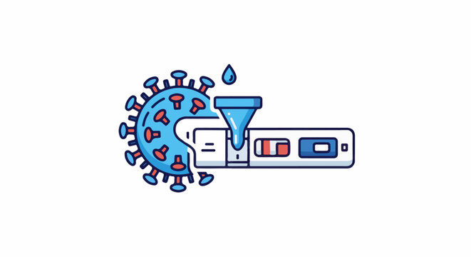 Icon of a virus test kit with a virus illustration and liquid sample