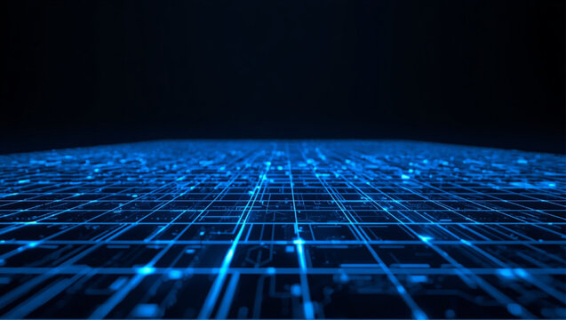 Futuristic Blue Tech, futuristic technology background, glowing blue neon lines, digital grid, abstract tech pattern, dark background, high detail, 4K, cinematic lighting