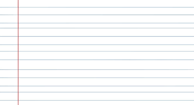 Close up view of a white sheet of paper with blue horizontal lines and a red vertical margin representing school, writing, and education.