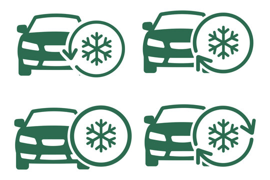 Four car air conditioning icons featuring snowflake silhouette, cooling system symbol