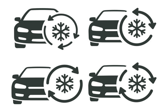 Four car air conditioning icons featuring snowflake silhouette, cooling system symbol