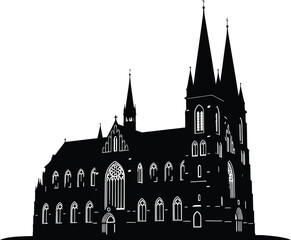 Obraz premium Dramatic silhouette of a gothic cathedral against a white background