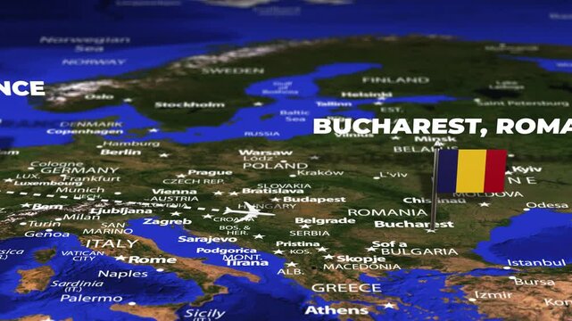 Flight From Paris FRANCE to Bucharest ROMANIA with flag pins