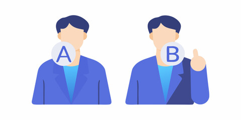 Two businesspeople with choice options a and b flat vector illustration © Bivuti
