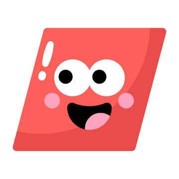 Cute red parallelogram cartoon character isolated on transparent background.

