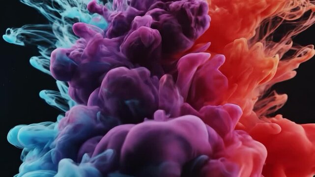 Colorful ink clouds in blue, purple, and orange hues on black