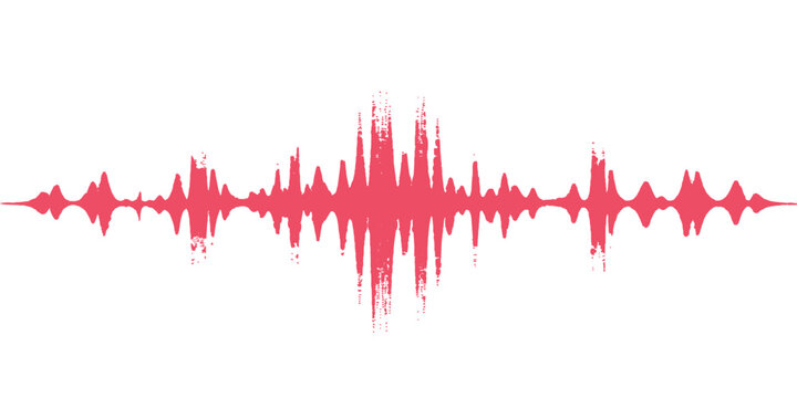 Blue digital waveform illustration featuring a red heart beat vector design with audio frequency spectrum lines and musical equalizer technology on a light business backdrop