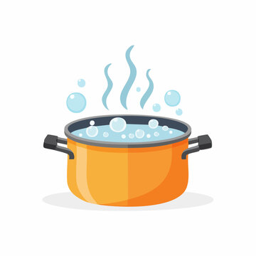 Boiling Water in Orange Pot with Steam and Bubbles