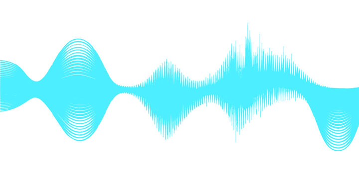 An abstract blue wave design featuring a vector illustration of a sea bird silhouette and fish symbols artistically shaped like ocean water